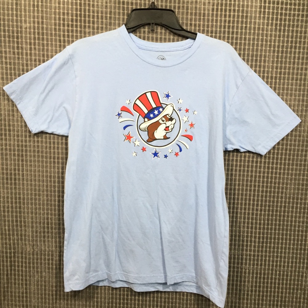 Buc-ees Sweet Land of Liberty Patriotic Beaver Graphic T-Shirt Light Blue Medium